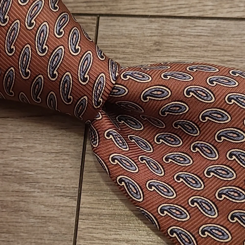 POLO RAPH LAUREN Brown‎ Paisley USA Hand Made Mens Silk Tie VTG
